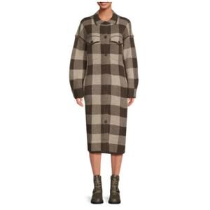 360 SWEATER Indigo Plaid Midi Shirt Dress In Mocaquinoa Small Alpaca Wool